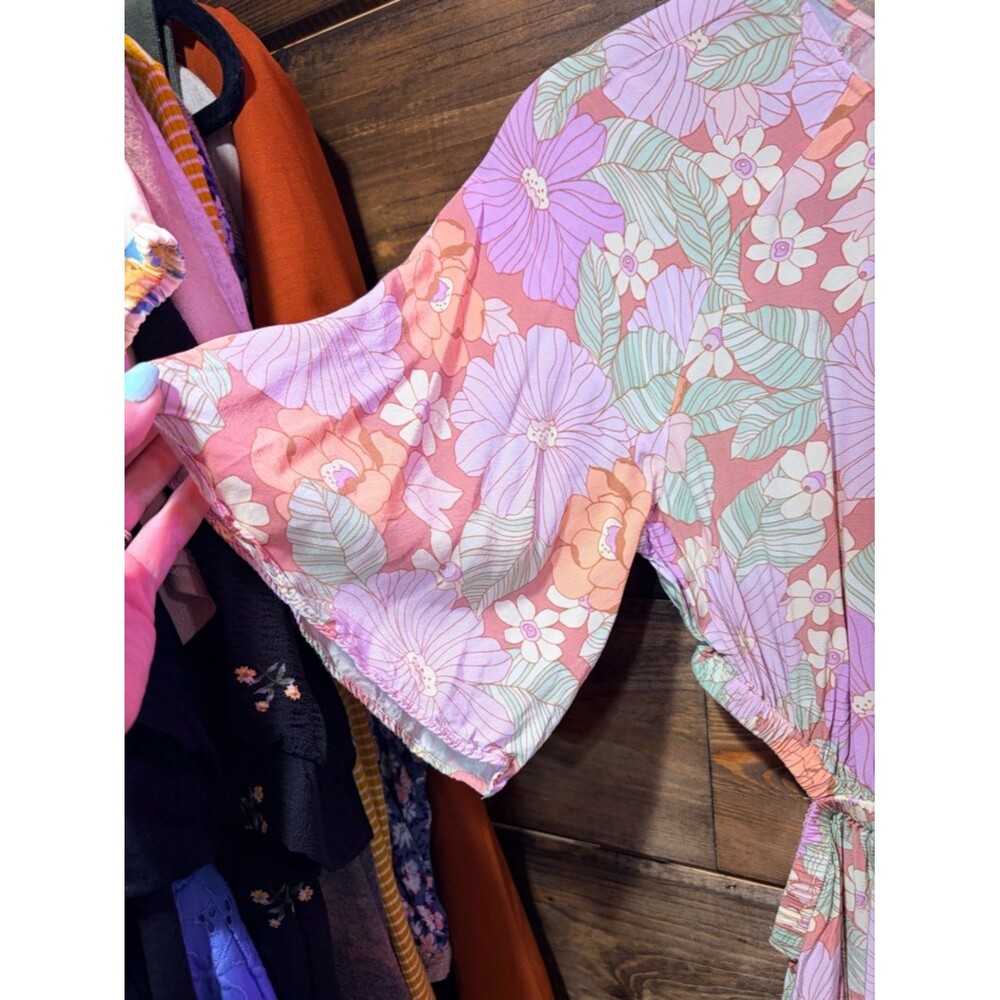 & Other Stories pastel Lavender and Peach Floral Cutout Midi Dress - Picture 12 of 12